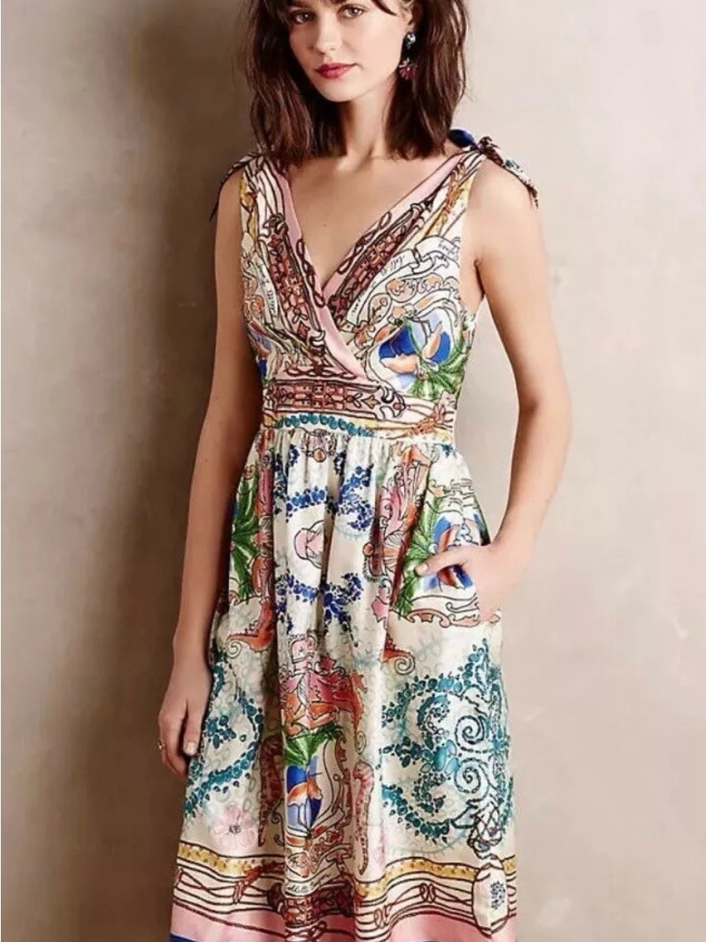 Anthropologie Acionna Silk Tie-Shoulder Dress